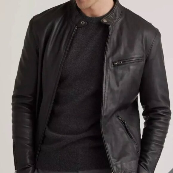 Quince Men's 100% Leather Cafe Racer Jacket BlackSize Large NWT